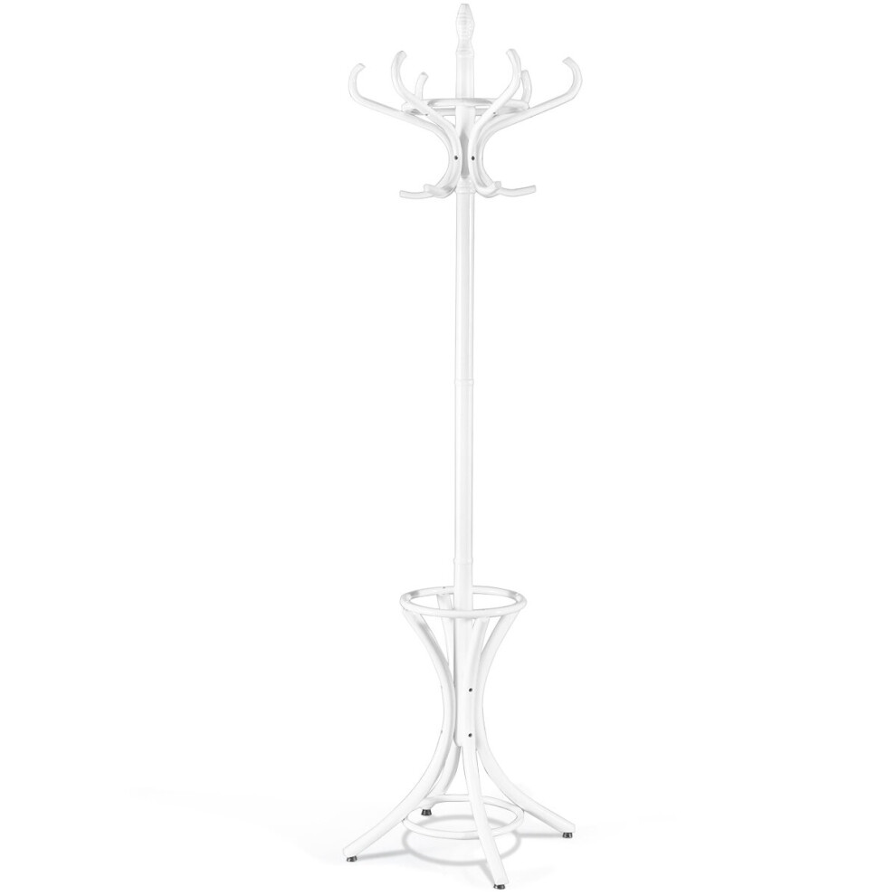 Wooden Coat Rack Hat Hanger Freestanding  Umbrella Stand with 12 Hooks