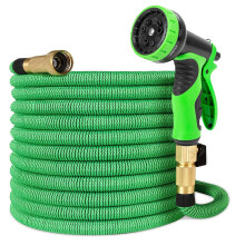 (100 FT) Green Expandable Garden Hose 7 Mode Latex Core Gun