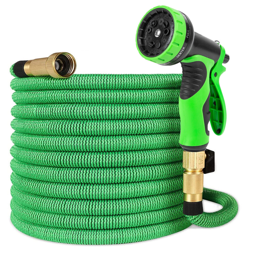 (100 FT) Green Expandable Garden Hose 7 Mode Latex Core Gun