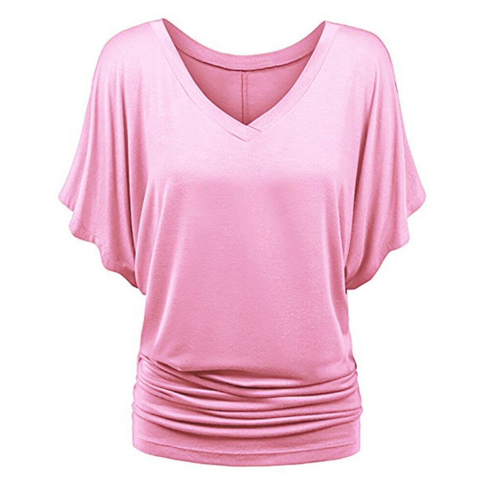 (Pink, Tag Size 2XL=UK Size 14) Women T Shirt V Neck Tops Ladies Bohemian Short Sleeve Beach T-shirt Casual
