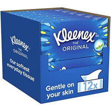 Kleenex Original Facial Tissues - Pack of 12 Tissue Boxes - Soft Tissues for Everyday Use - Gentle on Your Family's Skin with a Touch of Cotton