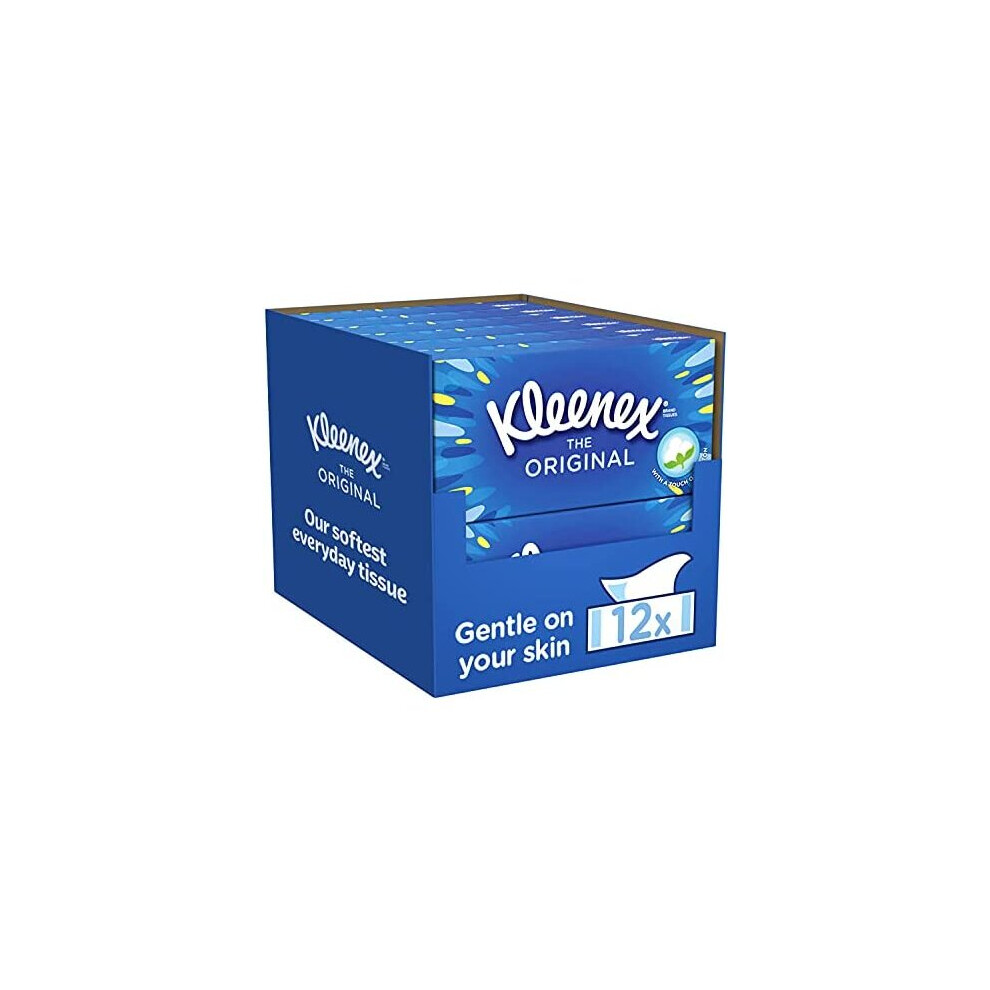 Kleenex Original Facial Tissues - Pack of 12 Tissue Boxes - Soft Tissues for Everyday Use - Gentle on Your Family's Skin with a Touch of Cotton