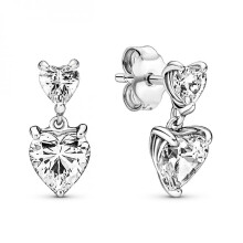 PANDORA Double Heart Sparkling Stud Earrings 291199C01