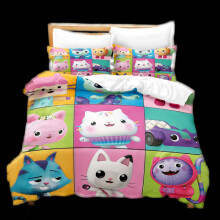 (Animal, 200x200cm/78.7*78.7in) 3pcs Gabbys Dollhouse Cartoon Print Children Bed Duvet Set Quilt Pillow Cover