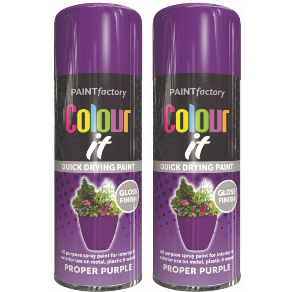 2 x 400ml Proper Purple Gloss Spray Car Van Bike wood Plastic Metal