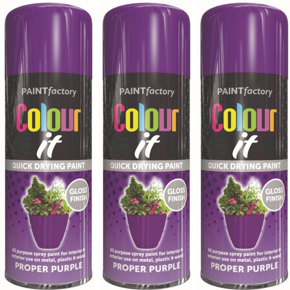 3 x 400ml Proper Purple Gloss Spray Car Van Bike wood Plastic Metal