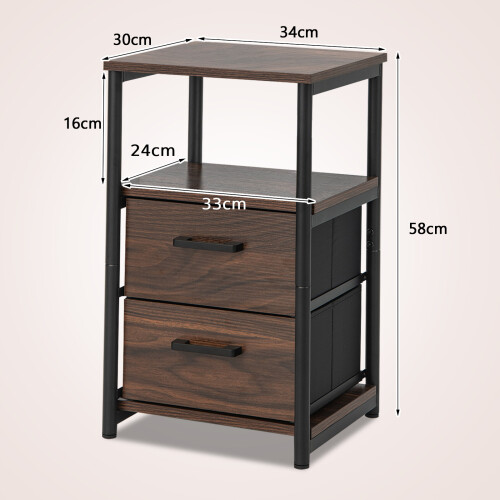 Costway Industrial Nightstand Bedside End Table with 2 Fabric Drawers &Storage 1