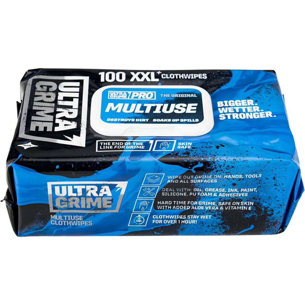 UltraGrime PRO Multiuse Cleaning Wet Wipes - Big Professional Disposable Wipes - Tougher Multi-Purpose Heavy-Duty Grime Cleaning Cloths