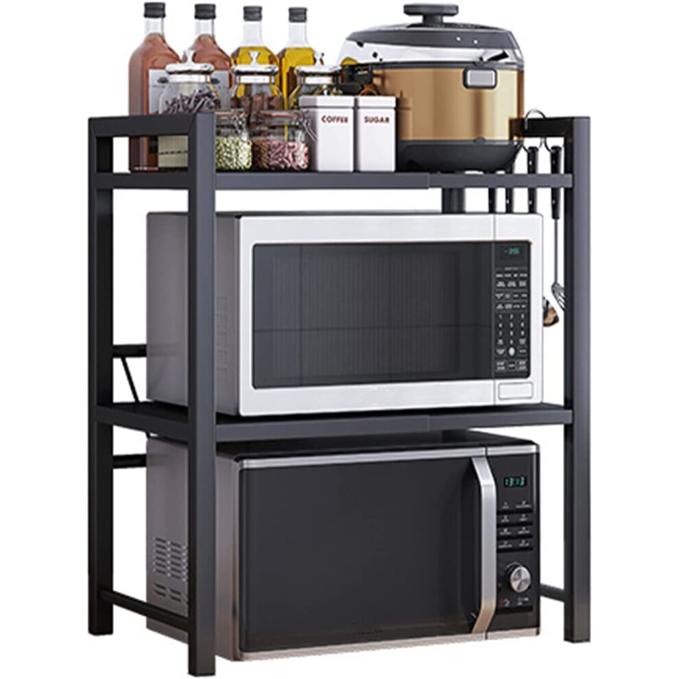 3 Tiers Expandable Microwave Oven Rack with 6 Hooks Kitchen Storage Organiser