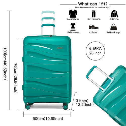 (Blue, 28 inch) One Or Four Pieces Lightweight PP Hard Shell Suitcase With TSA Lock 1
