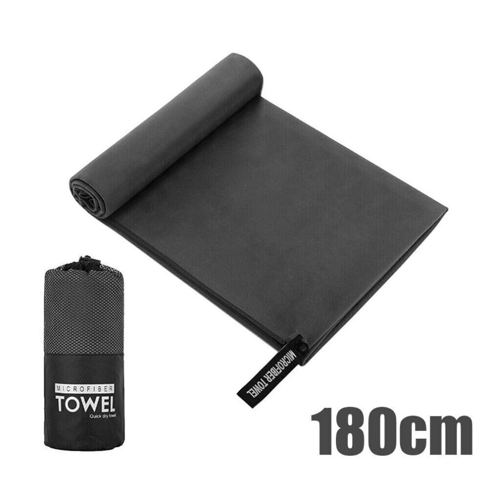 (  Black) Microfiber Towel Sports Bath Gym Quick Drying Travel Swimming Beach 180cm XL