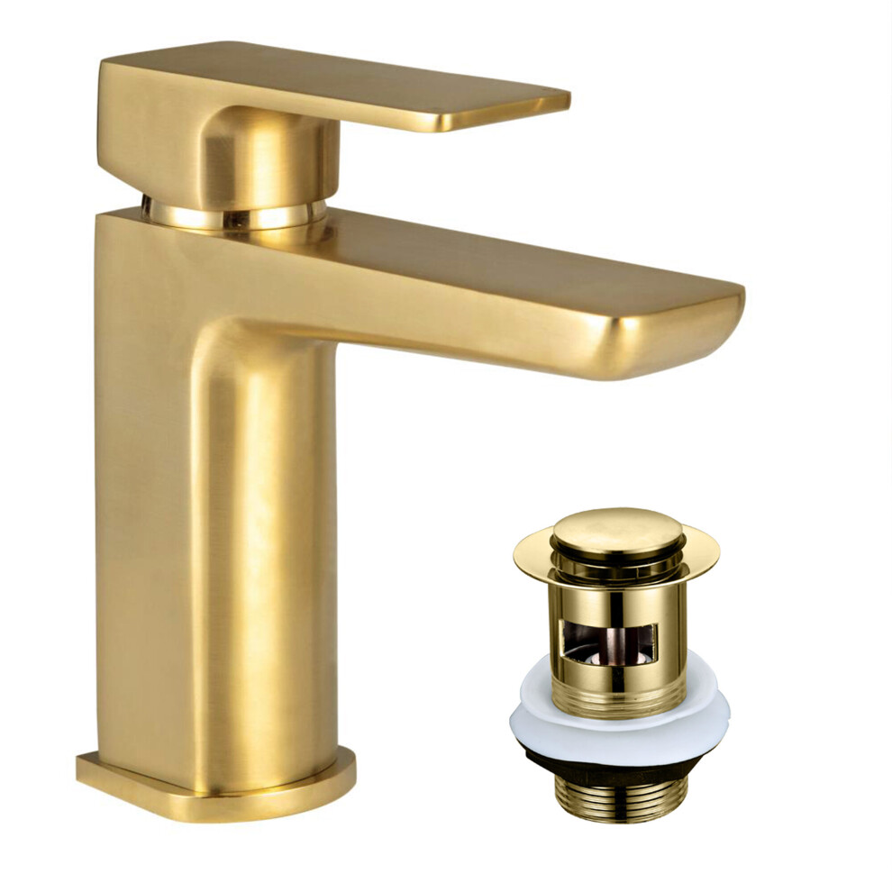 Curve Brushed Brass Basin Mono Mixer Tap & Waste