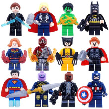 12PCS Super Hero Building Block Destroyer Captain America Hulk Superman Batman Wolverine Building Block Toy