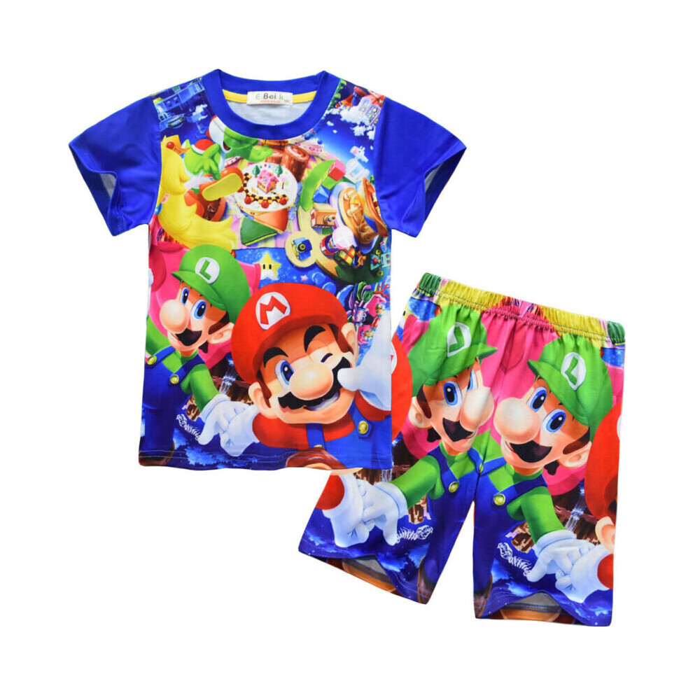 (7-8Years, B) Super Mario Boys 3D T Shirt Shorts Outfits Kids Cartoon Tracksuit Summer Pajamas Casual Loungewear Set