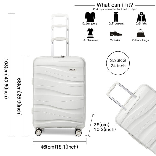 (White, 24 inch) One Or Four Pieces Lightweight PP Hard Shell Suitcase With TSA Lock 1