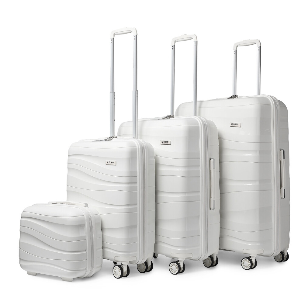 (White, 14/20/24/28 inch) KONO One Or Four Pieces Lightweight PP Hard Shell Suitcase With TSA Lock