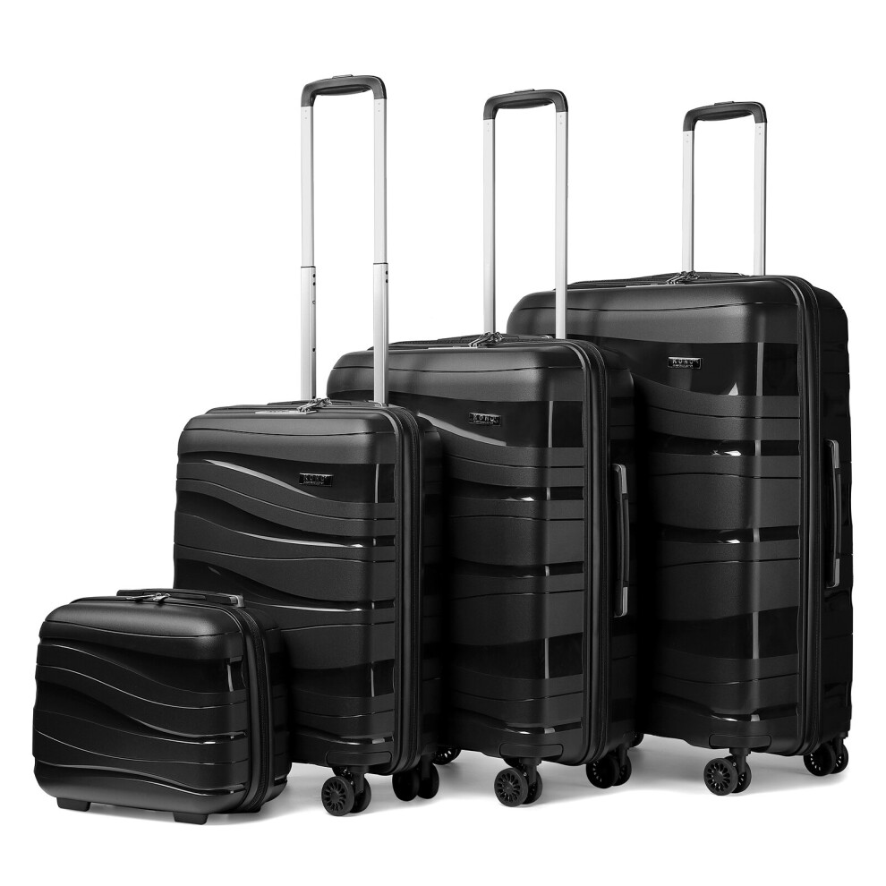 (Black, 14/20/24/28 inch) KONO One Or Four Pieces Lightweight PP Hard Shell Suitcase With TSA Lock