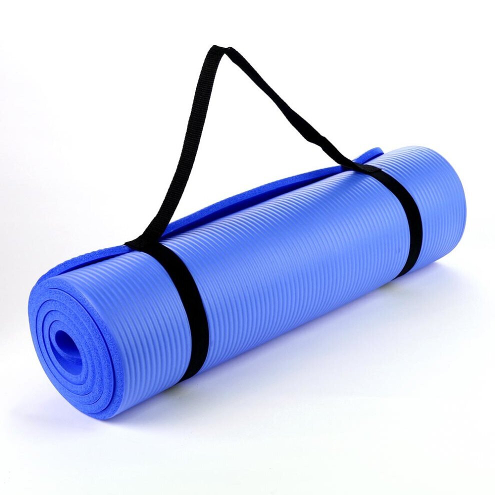 (Blue) Yoga Mat 15mm Thick Durable Non Slip For Gym Exercise Fitness Pilates Workout