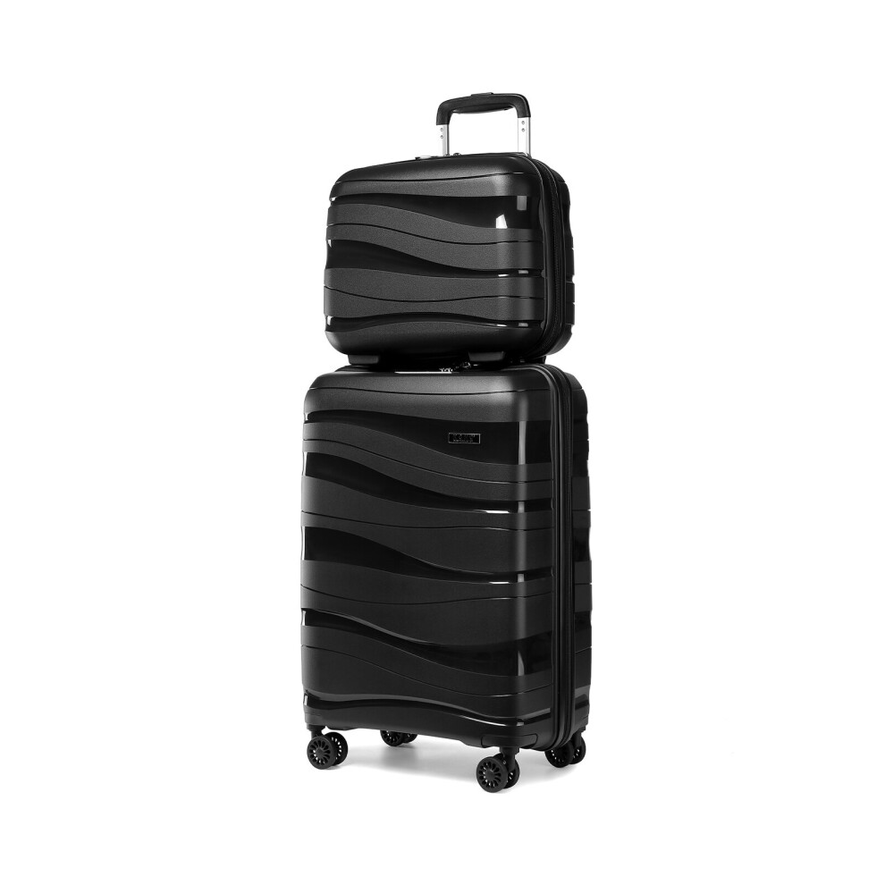 (Black, 14/20 inch) KONO One Or Four Pieces Lightweight PP Hard Shell Suitcase With TSA Lock