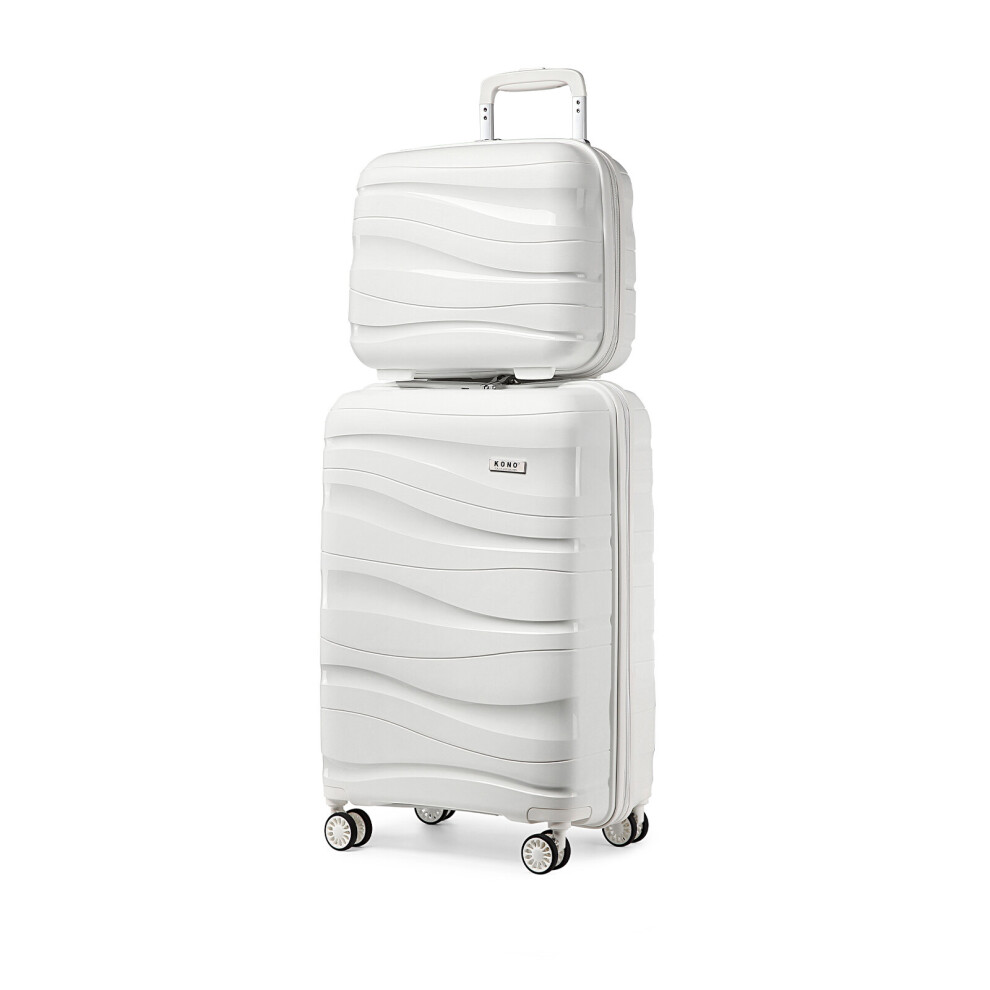 (White, 14/20 inch) KONO One Or Four Pieces Lightweight PP Hard Shell Suitcase With TSA Lock