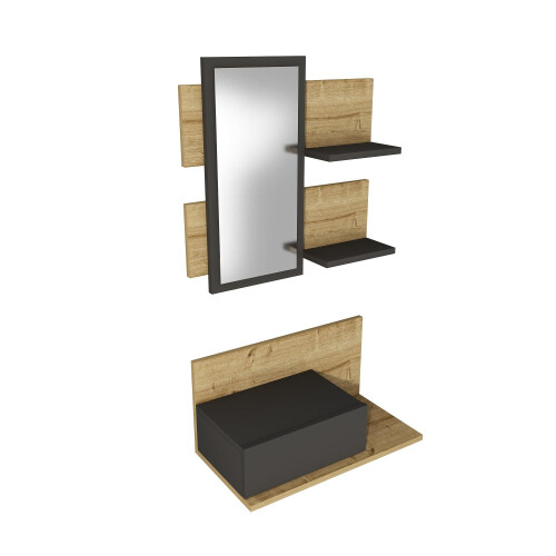 (Dark Grey & Oak) Alloro Dresuar with Drawer and Mirror