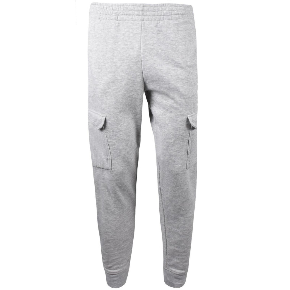 (Grey, L) Mens Fleece Combat Cargo Four Pocket Jogging Bottom