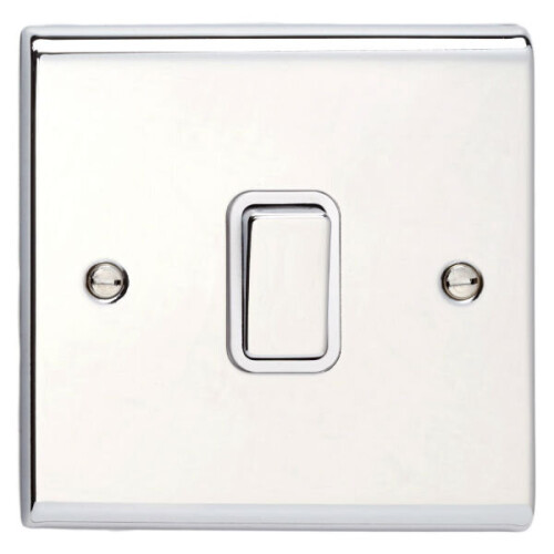 Deta SD1203CHW Light Switch 1G 2 Way 10Amp Polished Chrome White Insert