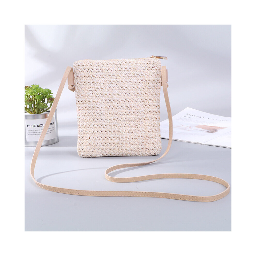 (beige) Womens Cross Body Bag Woven Straw Shoulder Bags 