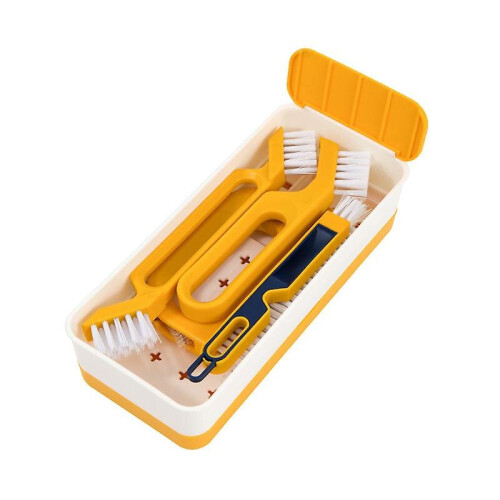 (Yellow) 4pcs Cleaning Brushes Set Household Versatile Detailing Brushes With Case