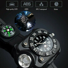 Multifunction Military Tactical Wrist Watch: Compass, 300-Lumen LED Flashlight, USB Rechargeable, IPX7 Waterproof
