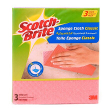 3M Scotch-Brite Classic Pink Sponge Cloths (3 Pieces) | Ultra-Absorbent, Durable Cleaning Cloths for Kitchen and Household Use, Machine Washable