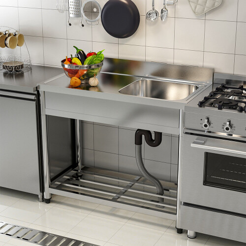 Living And Home Stainless Steel One Compartment Commercial Sink with Left Drainboard