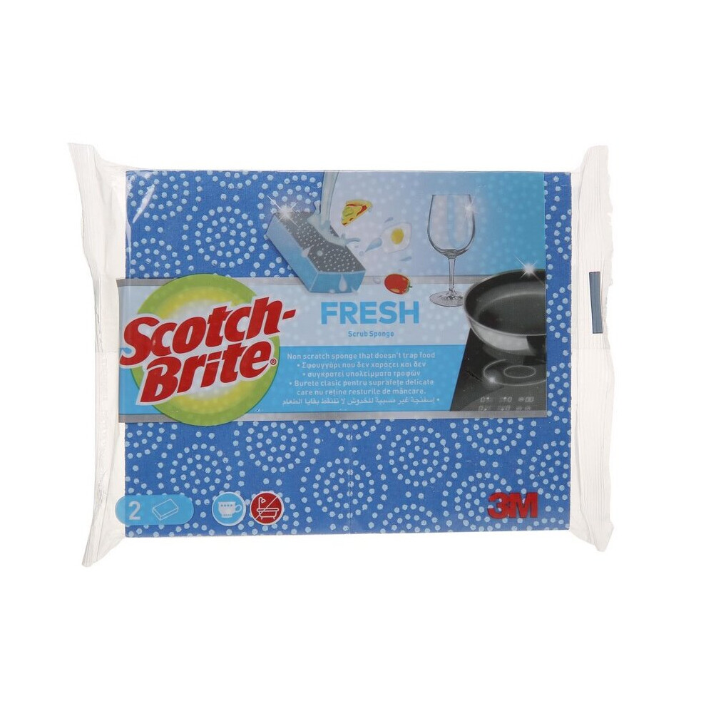 3M Scotch-Brite Fresh Non-Scratch Scrub Sponge (2 Pack) | Durable Cleaning Pads for Kitchen & Household | Ideal for Tough Stains Without Scratching