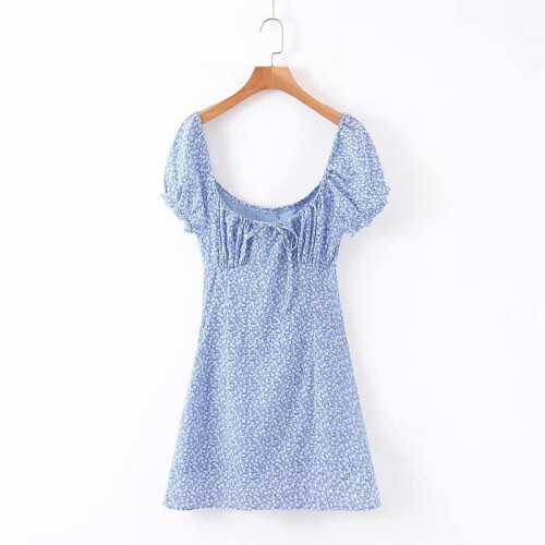 women mini dress Center Bow Summer Vintage Floral Print Beach Slim vestidos clothes vintage brandy dresses y2k