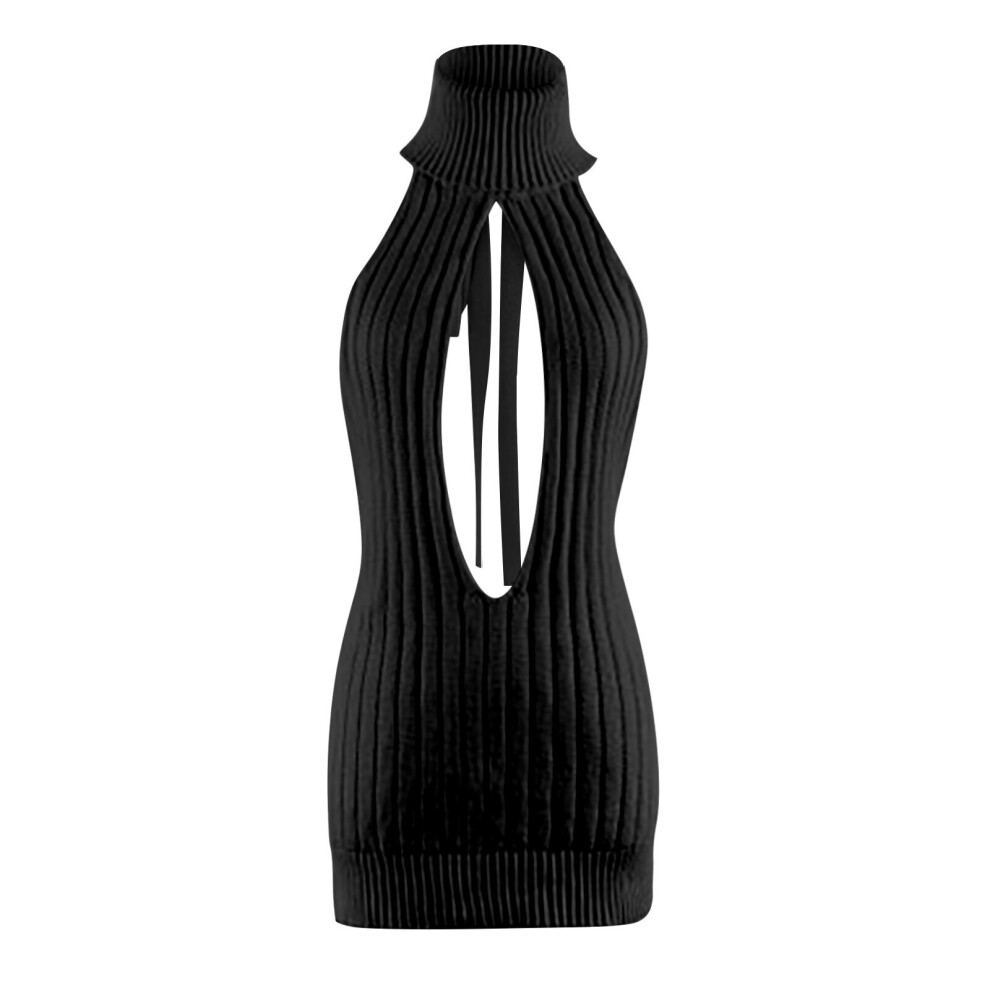 Sexy Open Chest Back Sweater Dress Girls Solid Turtleneck
