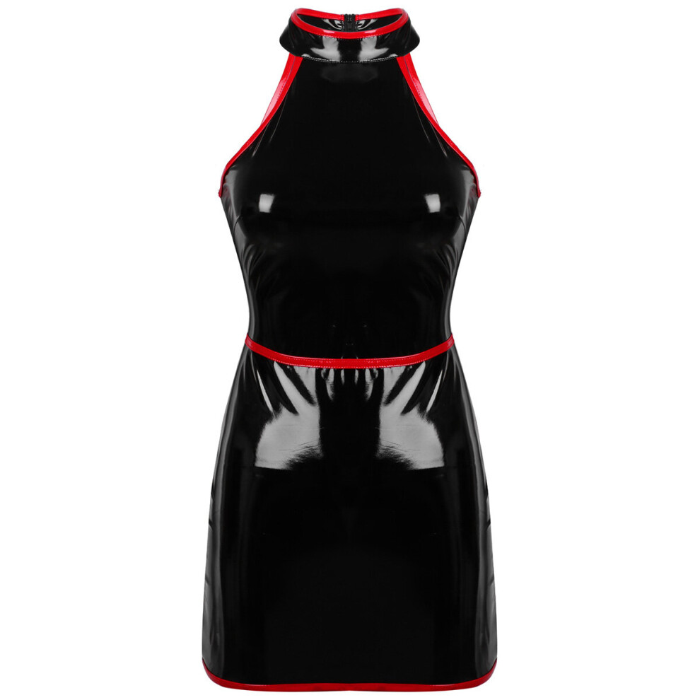Black Womens Mini Dress Wetlook Evening Party Clubwear Costume Leather Sleeveless Skinny Bodycon Dress For Pole Dance Dresses