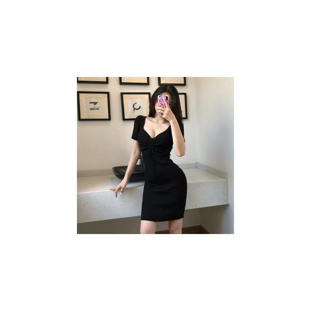 6 Slim High Waist Sexy Wrap Hip V Neck Short Sleeve Tight Drawstring Knitted Dress Women Mini Wild Vestido-image-OPC-PBQCC6Z-NEW