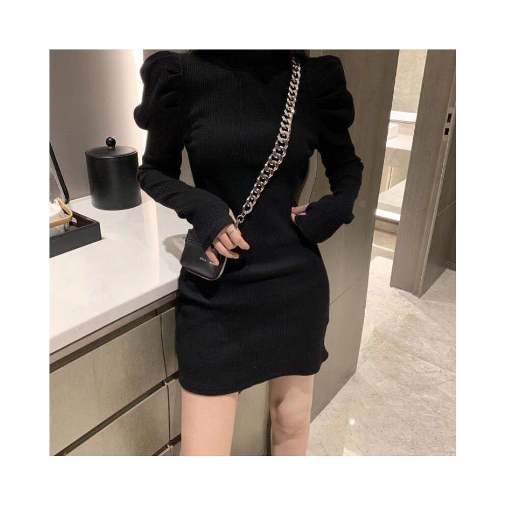 Autumn Knitted One-piece Dress Women Winter Warm Puff Long Sleeve Sexy Mini Dress Bodycon Dresses Kpop-image-OPC-PBQCC7D-NEW
