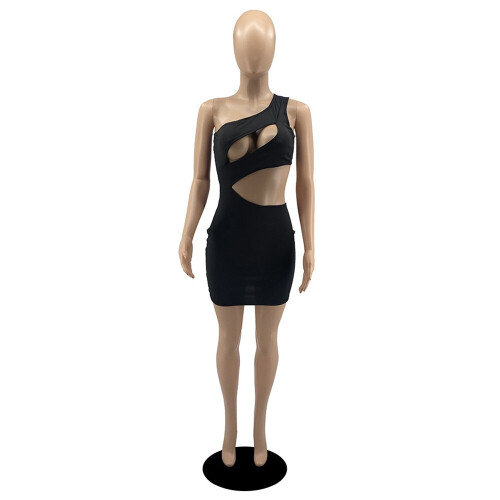 Inclined Shoulder Sleeveless Bandage Mini Dress Women Cut Out Hole Backless  Bodycon Dresses Summer Birthday Party Dress on OnBuy