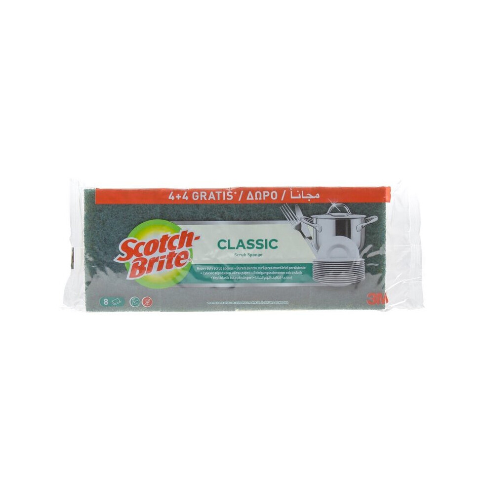 3M Scotch-Brite Classic Scrub Sponge 4+4 Combo Pack - 8 Pack, Durable Non-Scratch Cleaning Sponges for Kitchen and Household Use