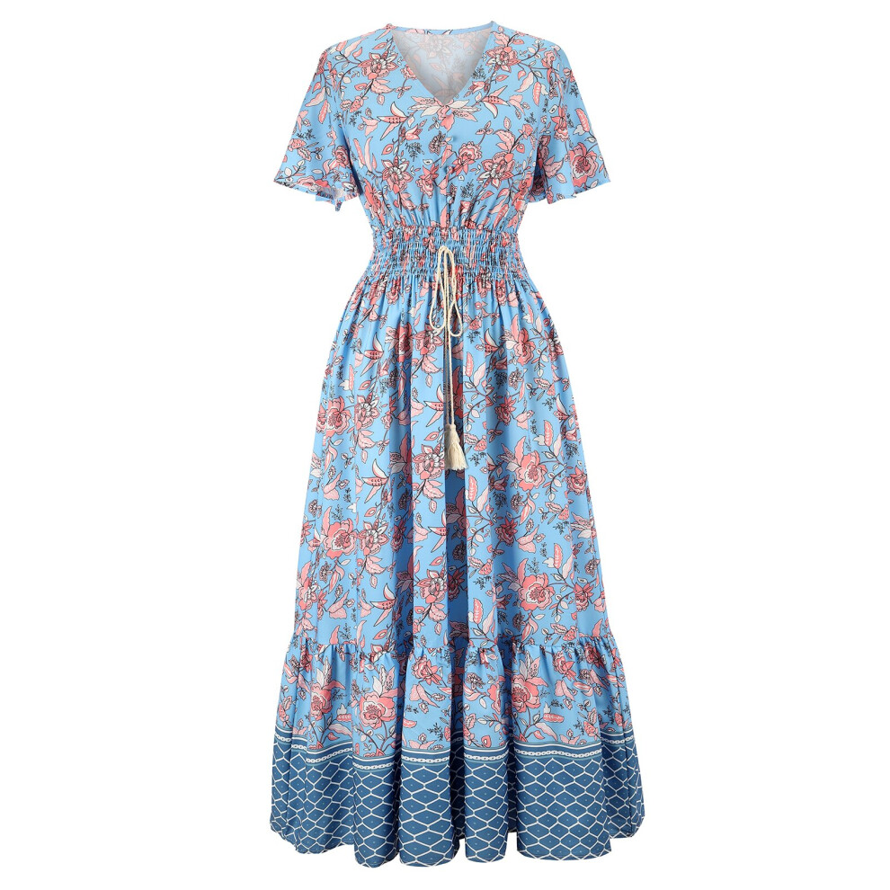 Summer Dresses Plus Size Casual Elastic Waist Boho Women Beach Floral Print Vintage Midi Dress-image-OPC-PBQCCQD-NEW