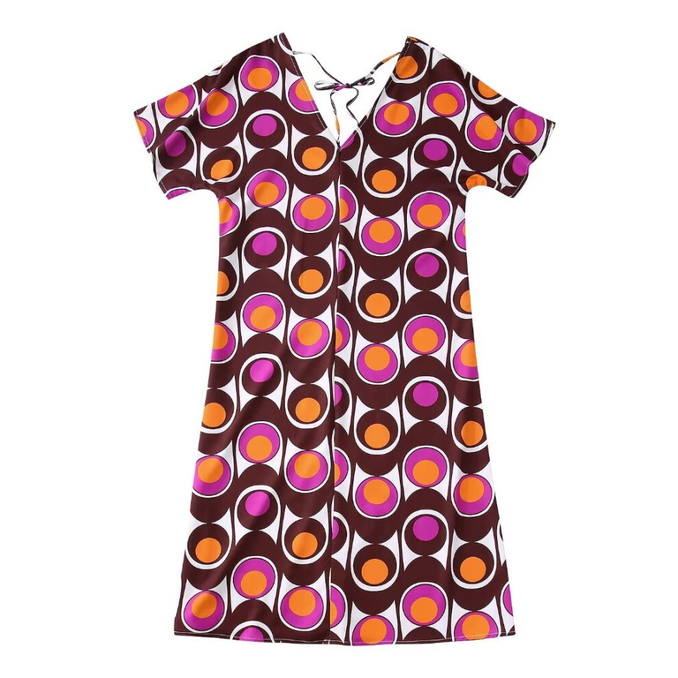 Women Vintage V Neck Geometric Print Midi Dress Female Short Sleeve Back V Lace Up Kimono Vestidos DS1713-image-OPC-PBQCDCT-NEW