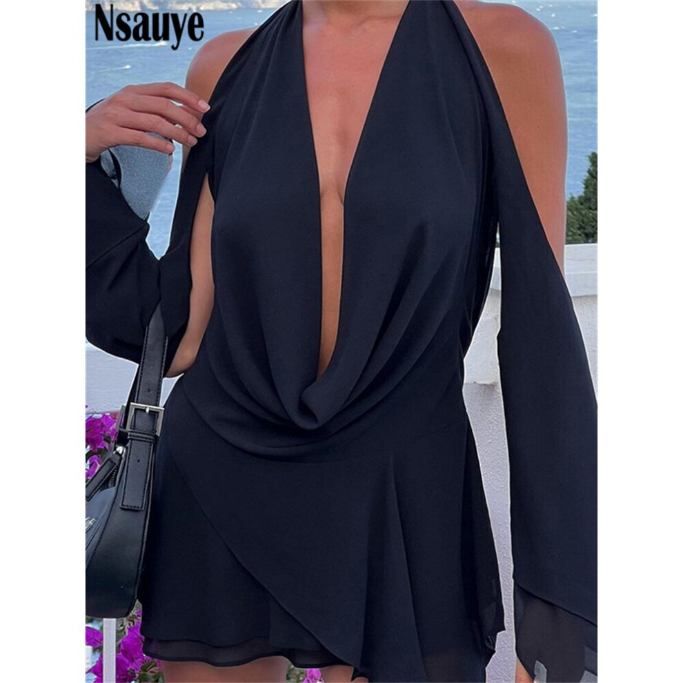 Nsauye Casual Beach Holiday Outfits Women Clothing Bandage Mini Y2K V Neck Dress Party Club Sexy Long Flare Sleeve Summer Dress-image-OPC-PBQCDDY-NEW