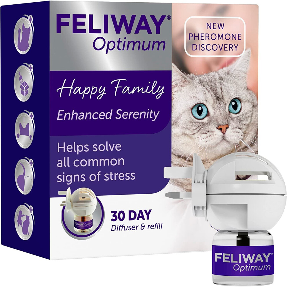 Feliway Optimum Diffuser & 30 Day Refill, The Best Solution To Ease Cat Anxiety, Cat Conflict And Stress In The Home, 48 Ml (Pack Of 1)