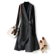 Autumn Winter V-Neck Long Vest Sleeveless Cardigan Slim Ladies Vest Dress Woman'S Clothing Vest Waistcoat Dresses
