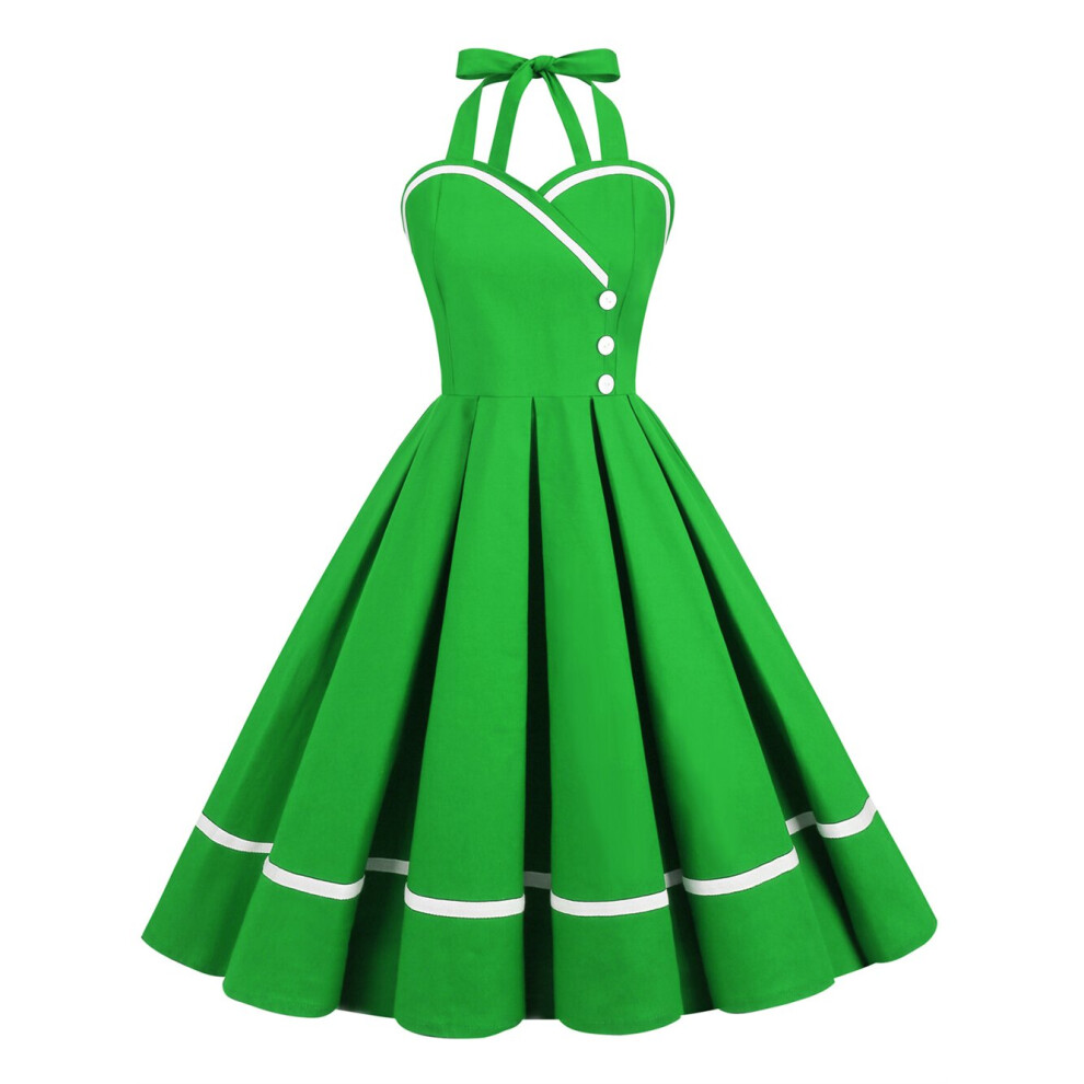 Robe Pin Up Rockabilly Party Dresses 50s 60s Women Pleated Strapless Cotton Red Green Pink V Neck Femme Vintage Dresses-image-OPC-PBQCF27-NEW