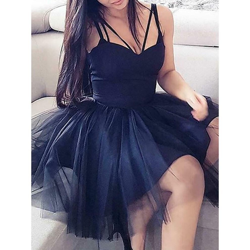 Women Bridesmaid Short Tulle Tutu Dresses Evening Party Cocktail Ball Prom Gown Sexy Spaghetti Strap V-neck Sleeveless Dress-image-OPC-PBQCFWJ-NEW
