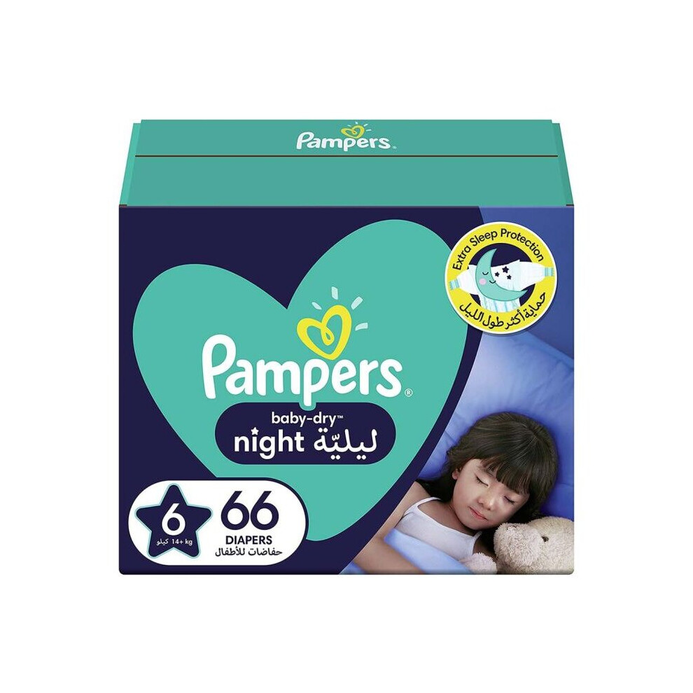 Pampers Baby-Dry Extra Sleep Protection Night Diapers, Size 6, For 14+Kg Baby, Pack Of 66'S