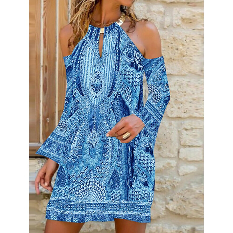 Women Hollow Out Mini Dress Summer Holiday Casual Halter Short Sleeve Party Dress Printing Female Dress Vestidos-image-OPC-PBQCFBK-NEW