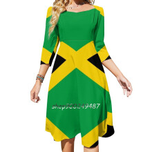 Jamaica. Jamaican. Flag Of Jamaica , Full Cover , Jamaican Square Neck Dress Sweet Summer Dress Women Halter Print